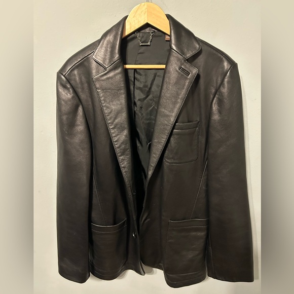 Perry Ellis Mens Classic Lamb Leather Black Jacket Size Large - Picture 1 of 4